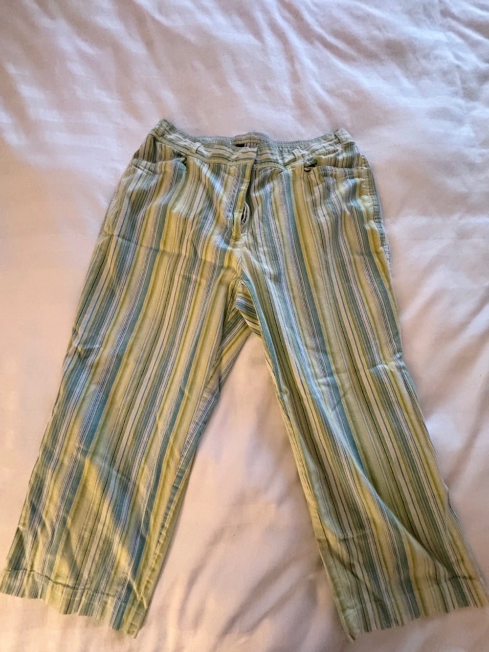 Sag Harbor Green and Blue Striped Capris Pants